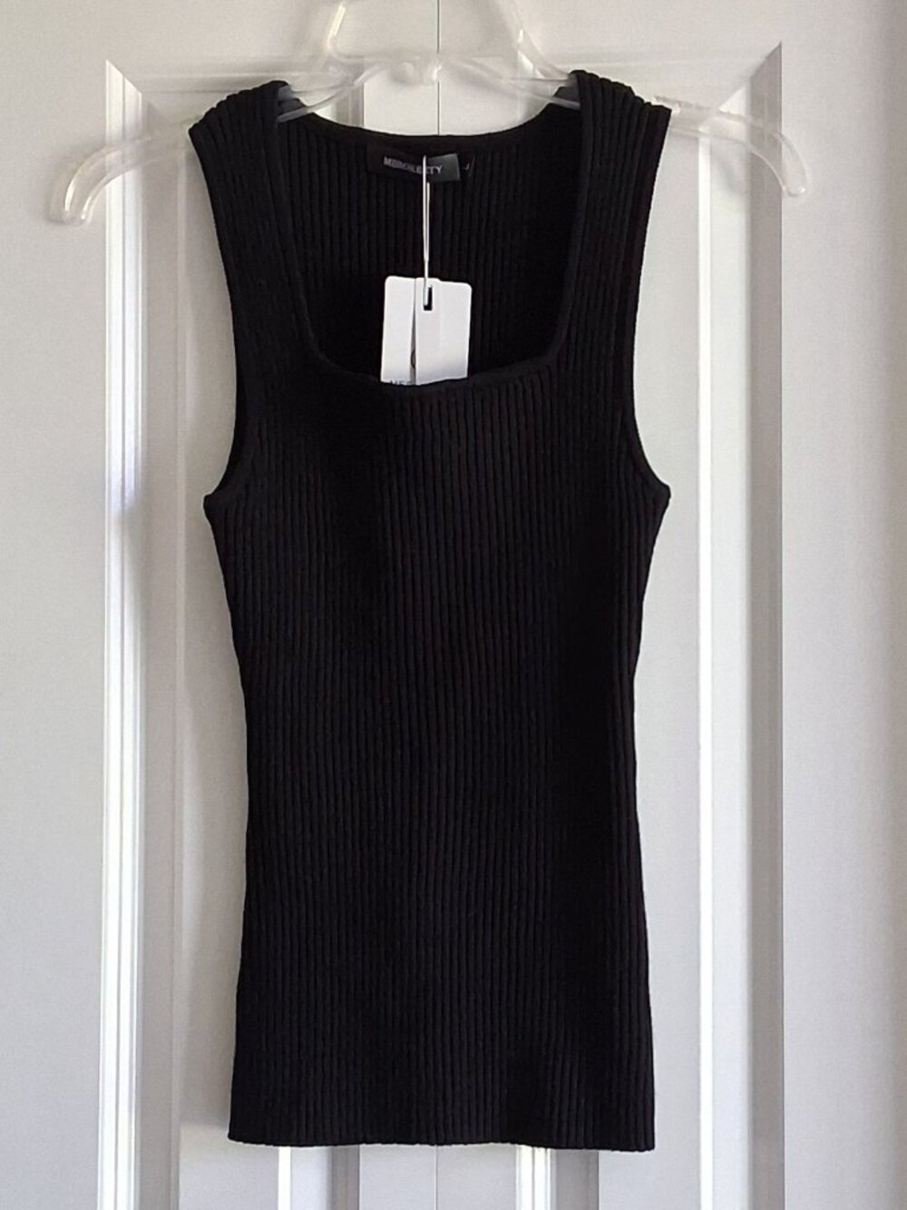 Merokeety Black Ribbed Square Neck Knit Tank Top Women's Size L